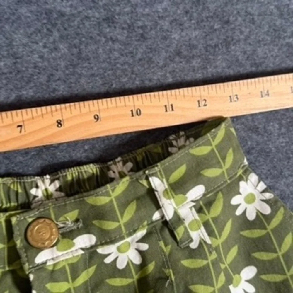Big Bud Press Trousers XS Green Floral Daisy Print High Waist Pants NWOT